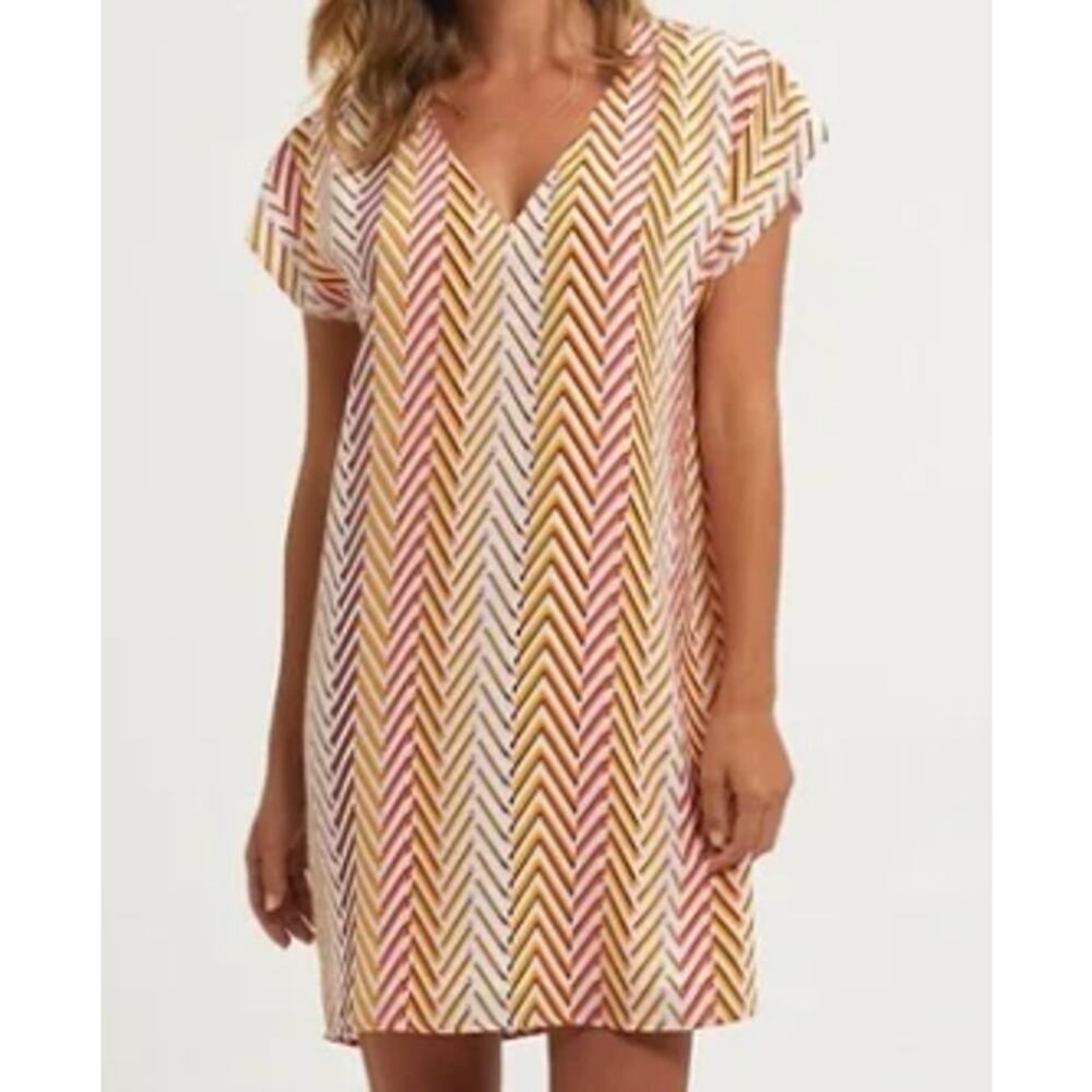 Marie Oliver 100% Silk Chevron Stripe Shift Dress sz XS